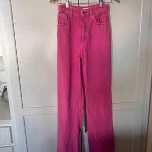 Zara High Waisted Pink Wide Leg Jeans